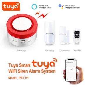 Pack Alarme Maison WiFi Tuya PST-H1 – Sirène, Capteurs et Télécommandes.