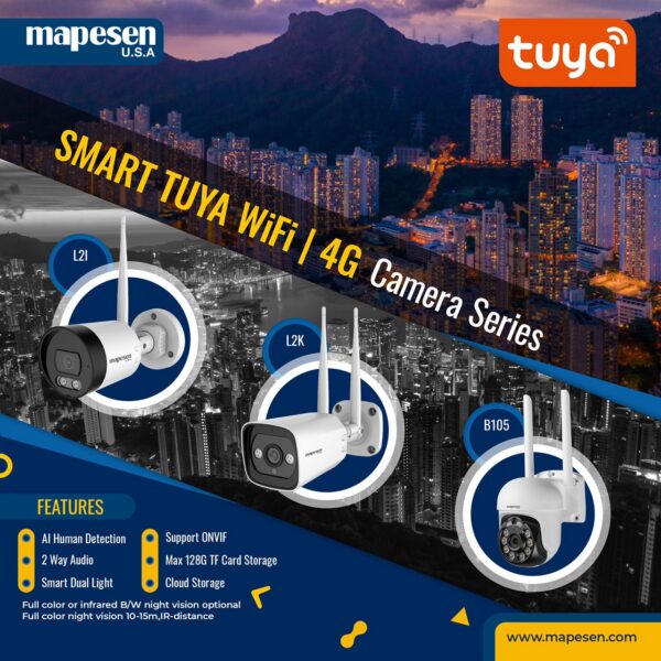 Caméra de Surveillance Intelligente Mapesen – Série WiFi & 4G avec Vision Nocturne Couleur et IA.