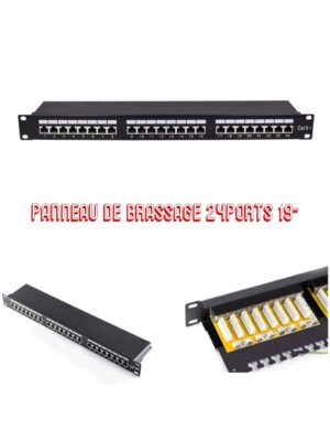 Panneau de Brassage Réseau 24 Ports RJ45 - Catégorie 6A (Blindé) - Format 19 pouces.