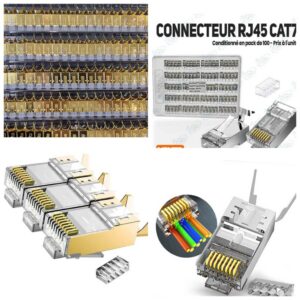 Pack de 100 Connecteurs RJ45 Cat7 Blindés (STP/FTP) avec Guide-fils