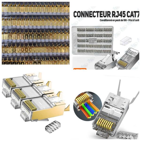 Pack de 100 Connecteurs RJ45 Cat7 Blindés (STP/FTP) avec Guide-fils