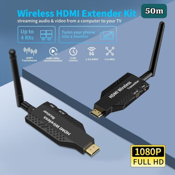 EXTENDER HDMI 50m - Kit d'Extension HDMI Sans Fil Full HD