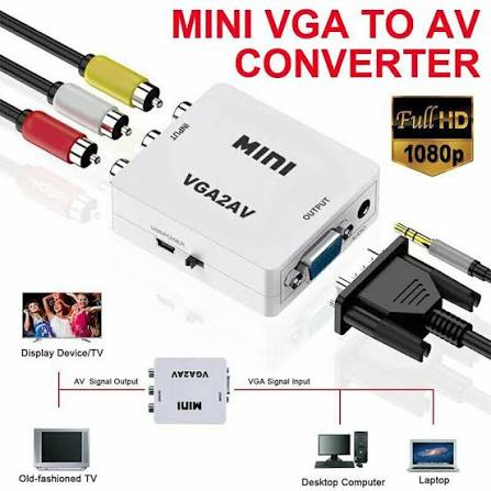 Convertisseur Mini VGA vers AV (RCA) avec Entrée Audio 3.5mm – Full HD 1080p