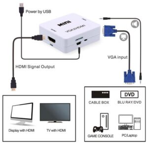Convertisseur Mini VGA vers HDMI avec Entrée Audio Jack 3.5mm – Full HD 1080p